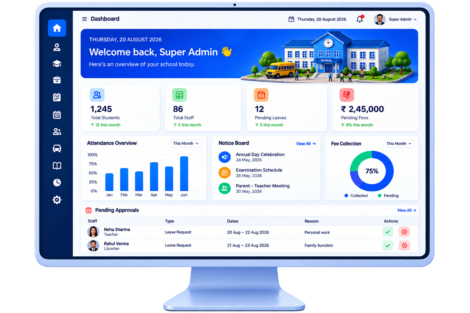 School Management Software dashboard